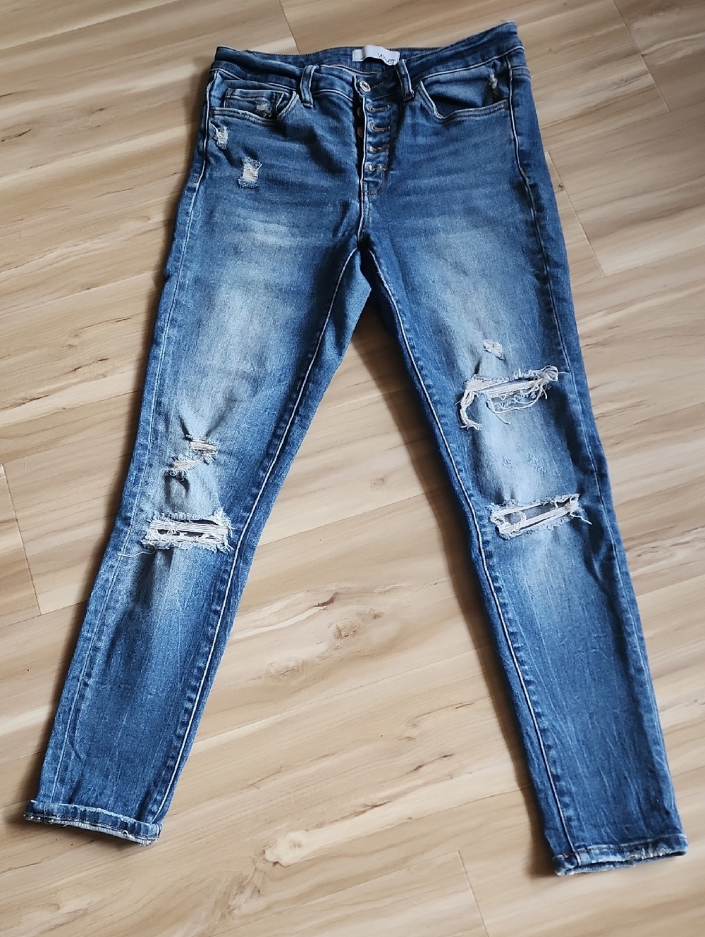 High-Rise Distressed Blue Skinny Jeans